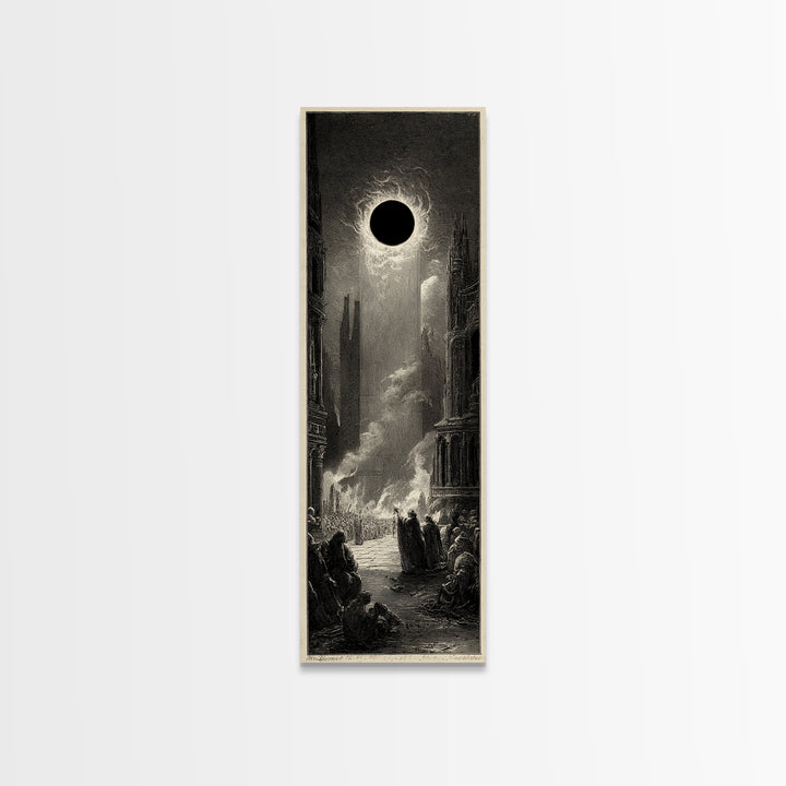 The Eclipse Summoning, Gothic Engraving Art, Tall Narrow Wall Art, Gothic Horror Wall Art, Framed Canvas Print, Halloween Wall Art