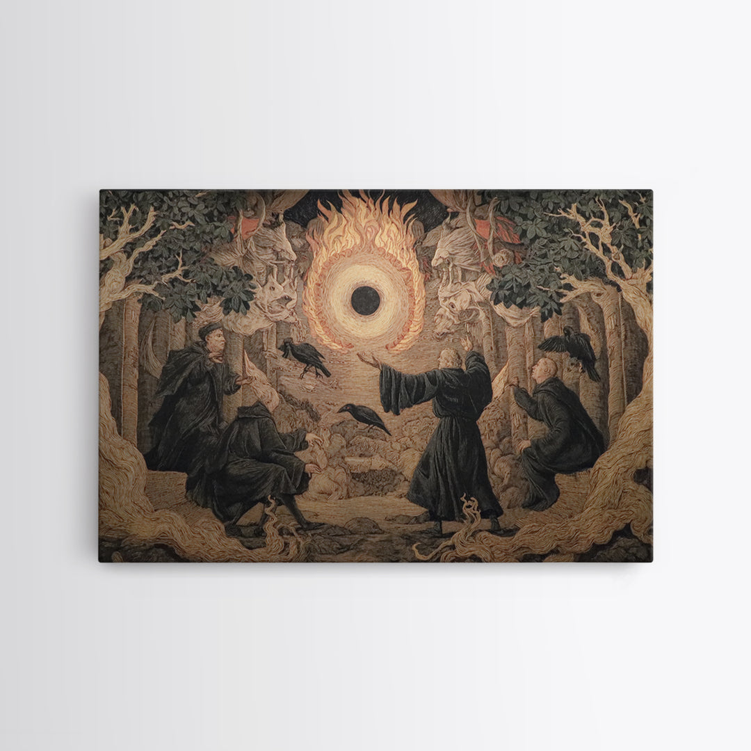 The Eclipse Summoning, Visionary Gothic Art, Landscape Wall Art, Dark Fantasy Wall Art, Framed Canvas Print, Halloween Wall Art