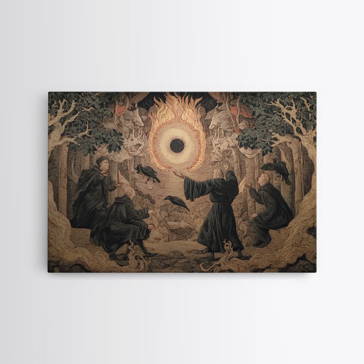 The Eclipse Summoning, Visionary Gothic Art, Landscape Wall Art, Dark Fantasy Wall Art, Framed Canvas Print, Halloween Wall Art