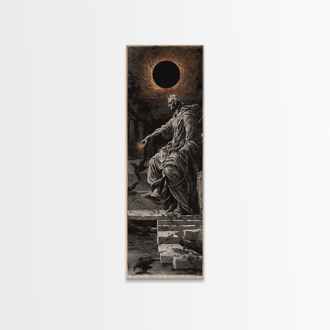 The Eclipse Summoning, Architectural Etching Art, Tall Narrow Wall Art, Dark Halloween Decor, Canvas Print, Halloween Wall Art