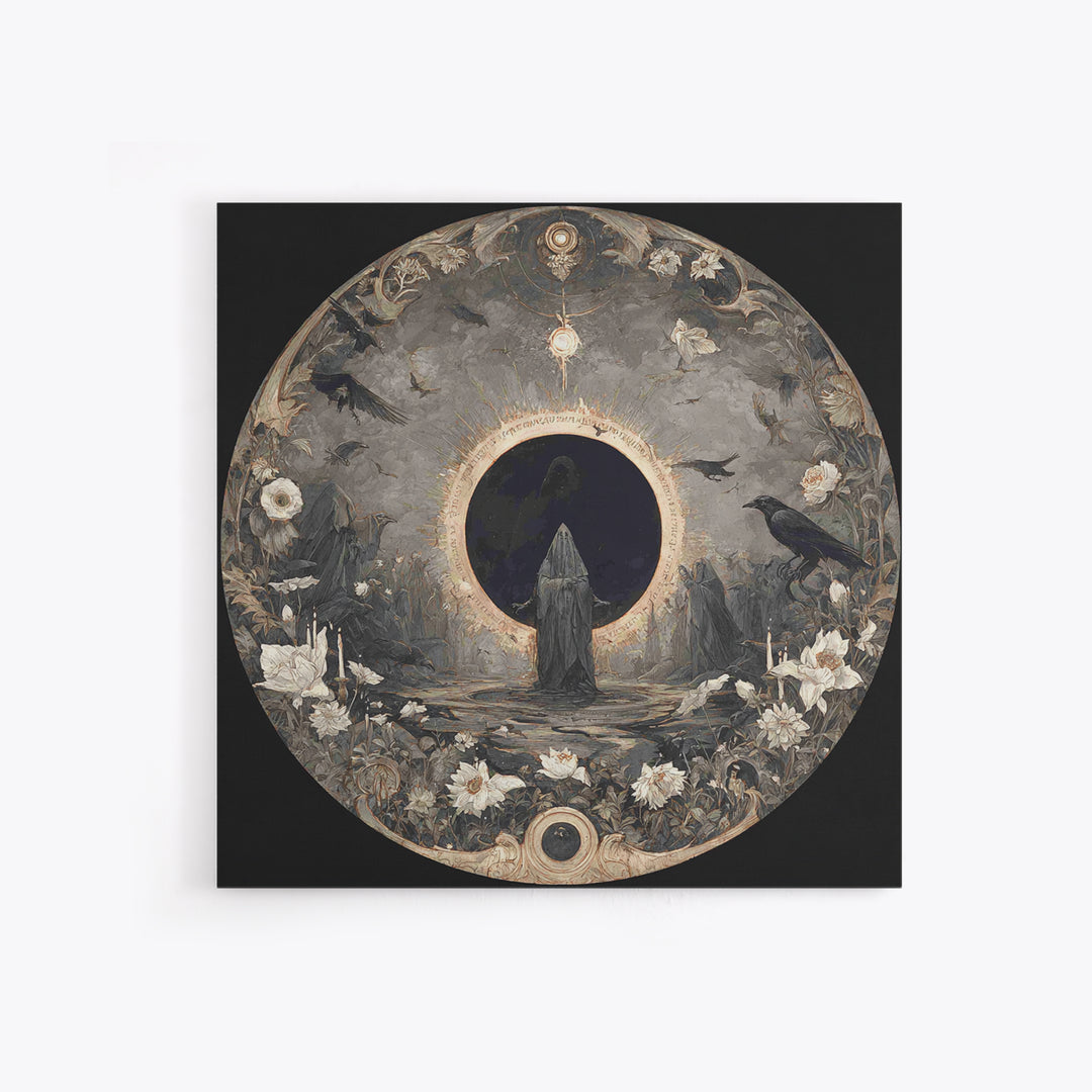 The Eclipse Summoning, Symbolist Dream Art, Square Wall Art, Dark Halloween Decor, Canvas Print, Halloween Wall Art