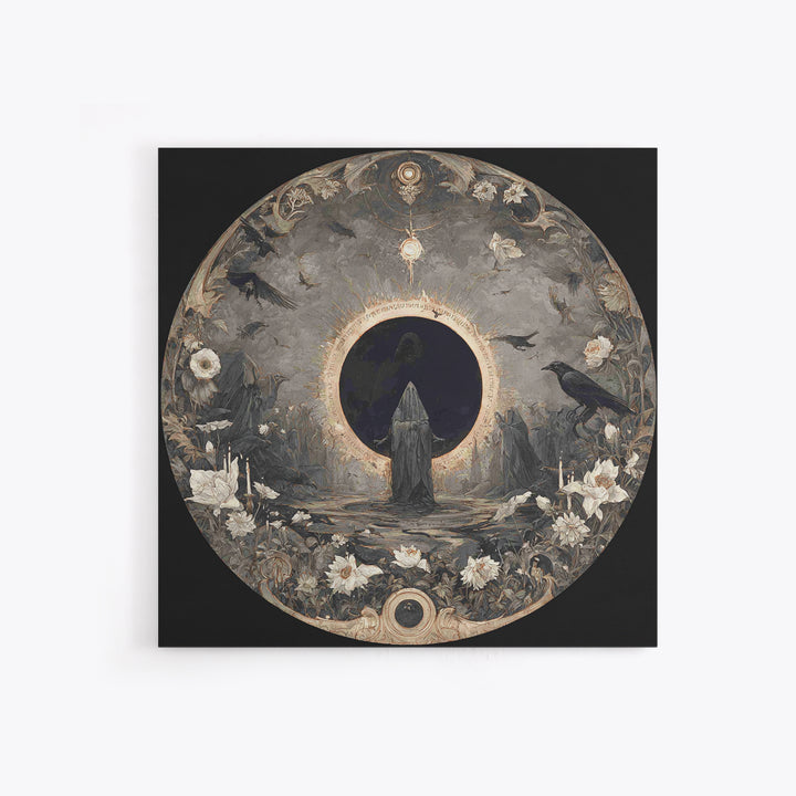 The Eclipse Summoning, Symbolist Dream Art, Square Wall Art, Dark Halloween Decor, Canvas Print, Halloween Wall Art