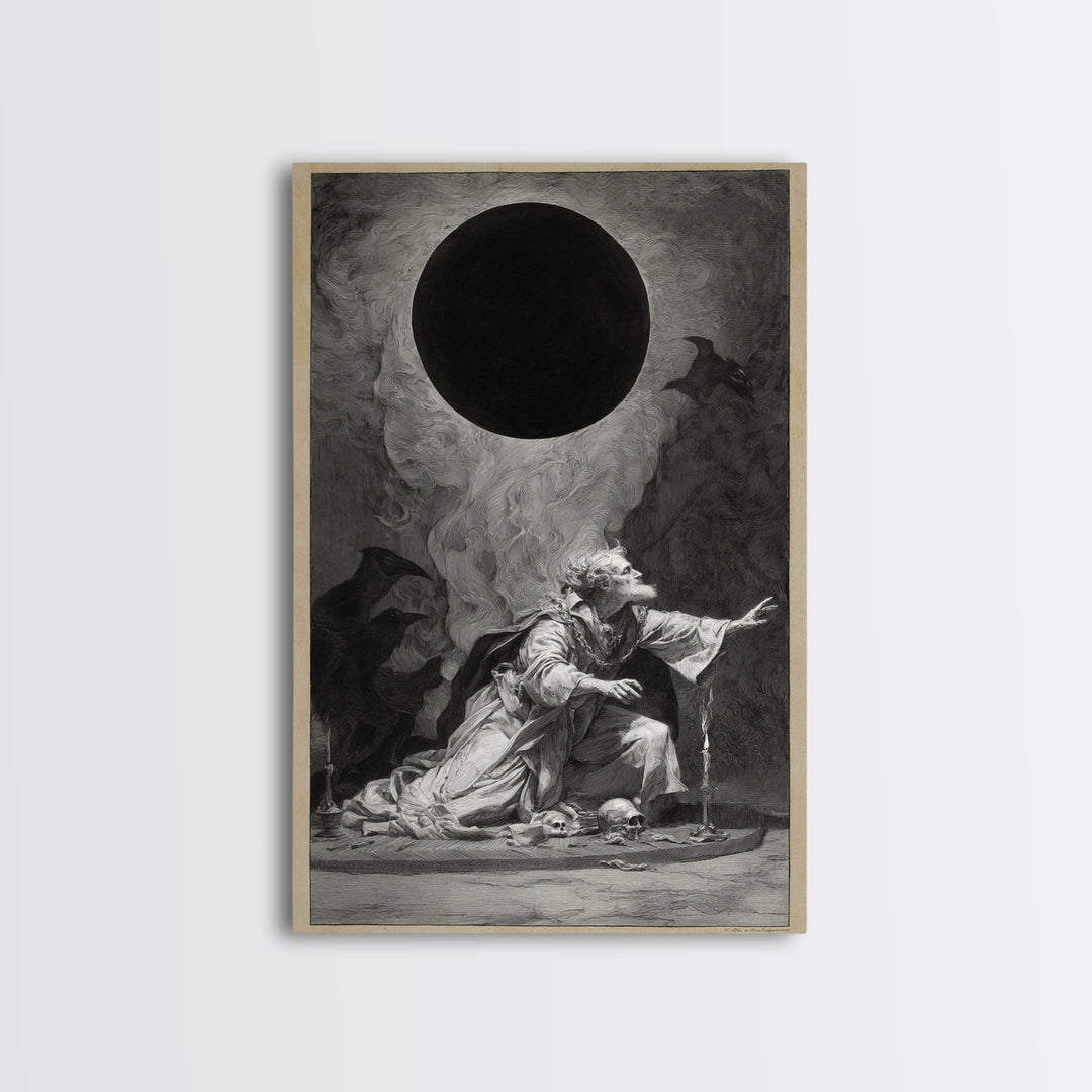 The Eclipse Summoning, Decadent Gothic Art, Vertical Wall Art, Dark Halloween Decor, Canvas Print, Halloween Wall Art