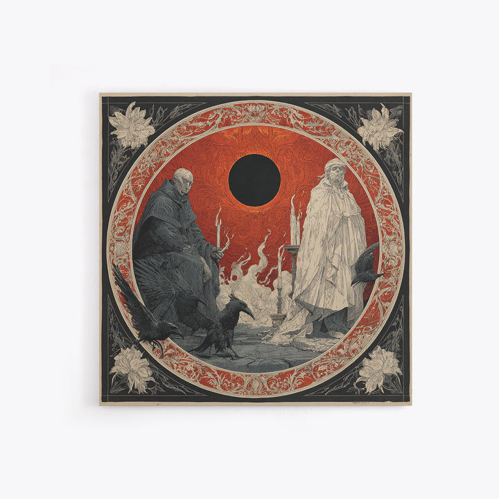 The Eclipse Summoning, Symbolist Etching Art, Square Wall Art, Macabre Wall Art, Framed Canvas Print, Halloween Wall Art, Horror Wall Art