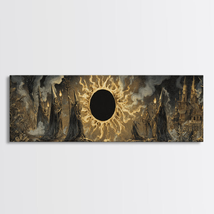 The Eclipse Summoning, Expressionist Nightmare Art, Extra Wide Wall Art, Macabre Wall Art, Framed Canvas Print, Halloween Wall Art