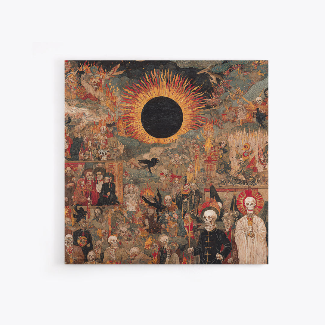 The Eclipse Summoning, Grotesque Carnival Art, Square Wall Art, Dark Halloween Decor, Framed Canvas Print, Halloween Wall Art