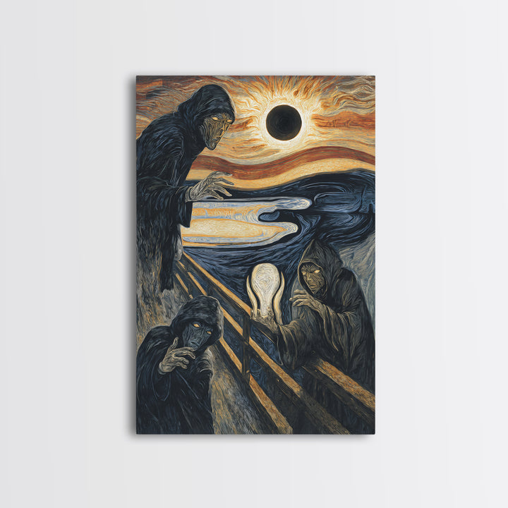 The Eclipse Summoning, Expressionist Gothic Art, Vertical Wall Art, Gothic Horror Wall Art, Framed Canvas Print, Halloween Wall Art