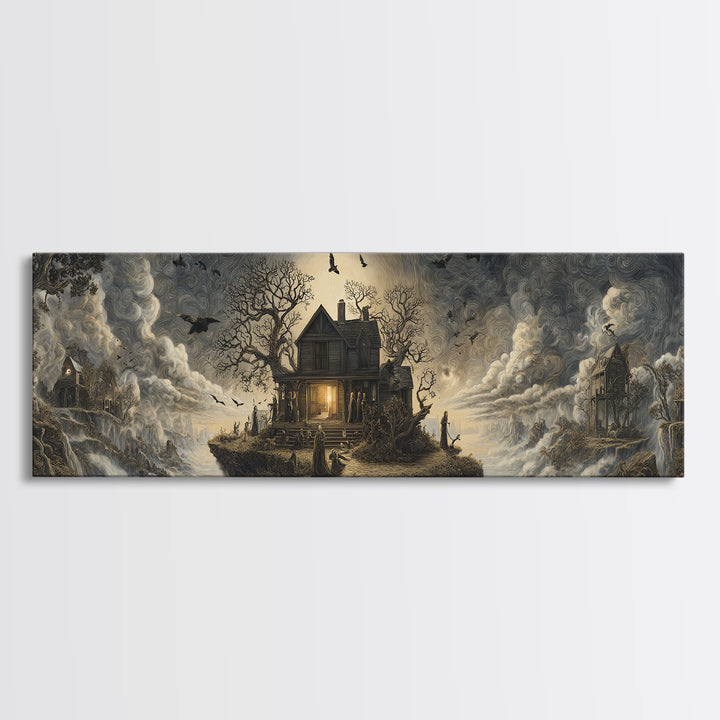 The Last House At The World'S Edge, Baroque Witchcraft Art, Extra Wide Wall Art, Dark Halloween Decor, Canvas Print, Halloween Wall Art