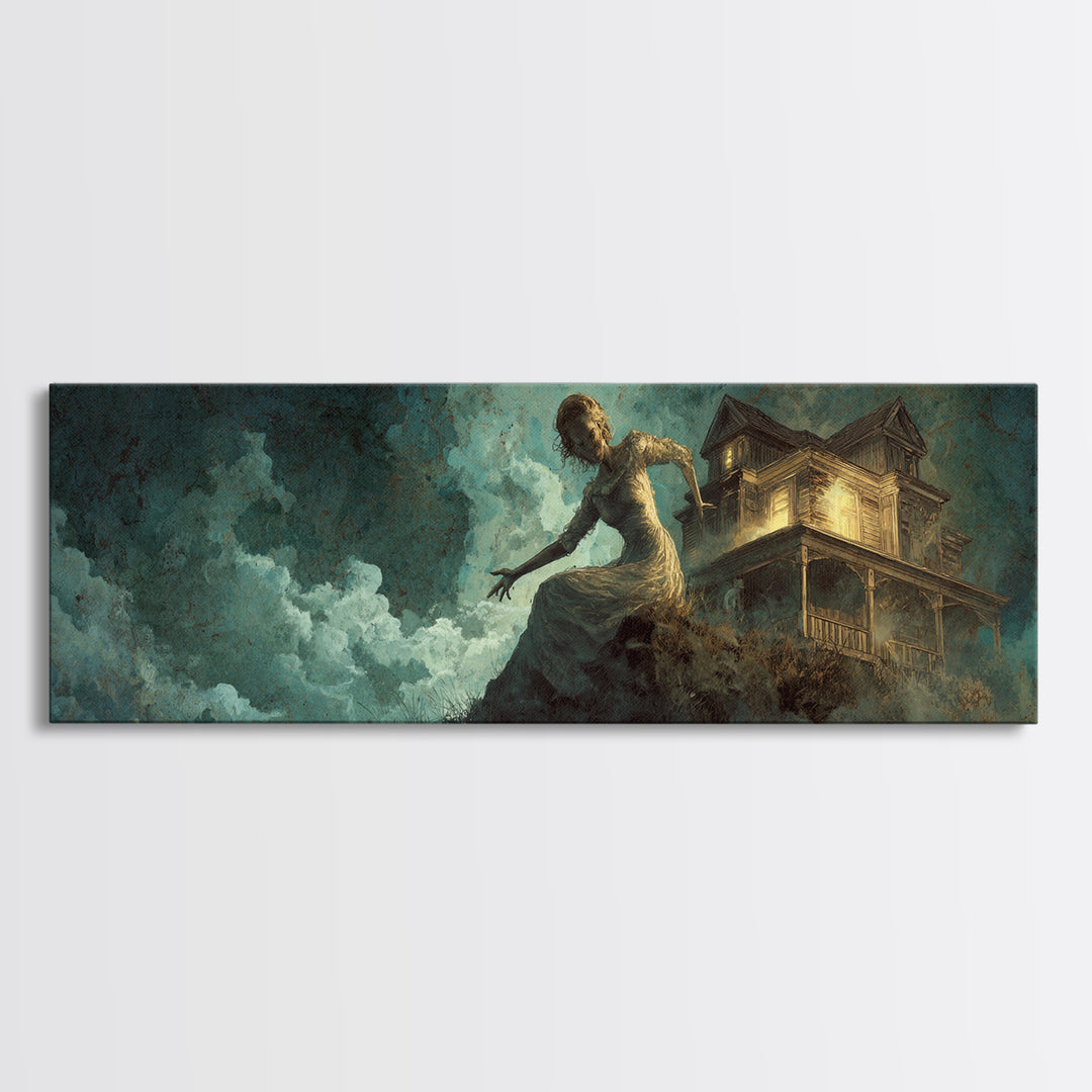 The Last House At The World'S Edge, Visionary Gothic Art, Extra Wide Wall Art, Macabre Wall Art, Canvas Print, Halloween Wall Art
