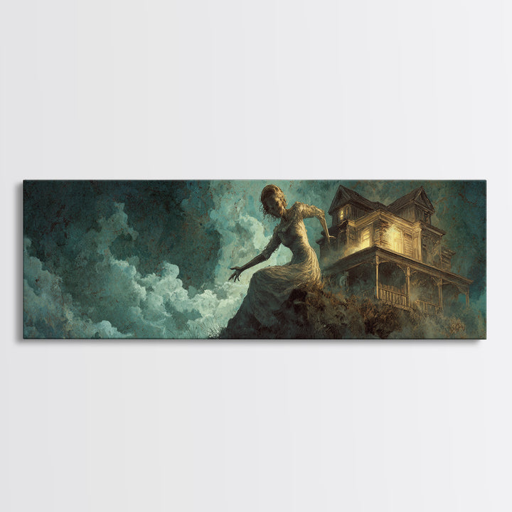 The Last House At The World'S Edge, Visionary Gothic Art, Extra Wide Wall Art, Macabre Wall Art, Canvas Print, Halloween Wall Art
