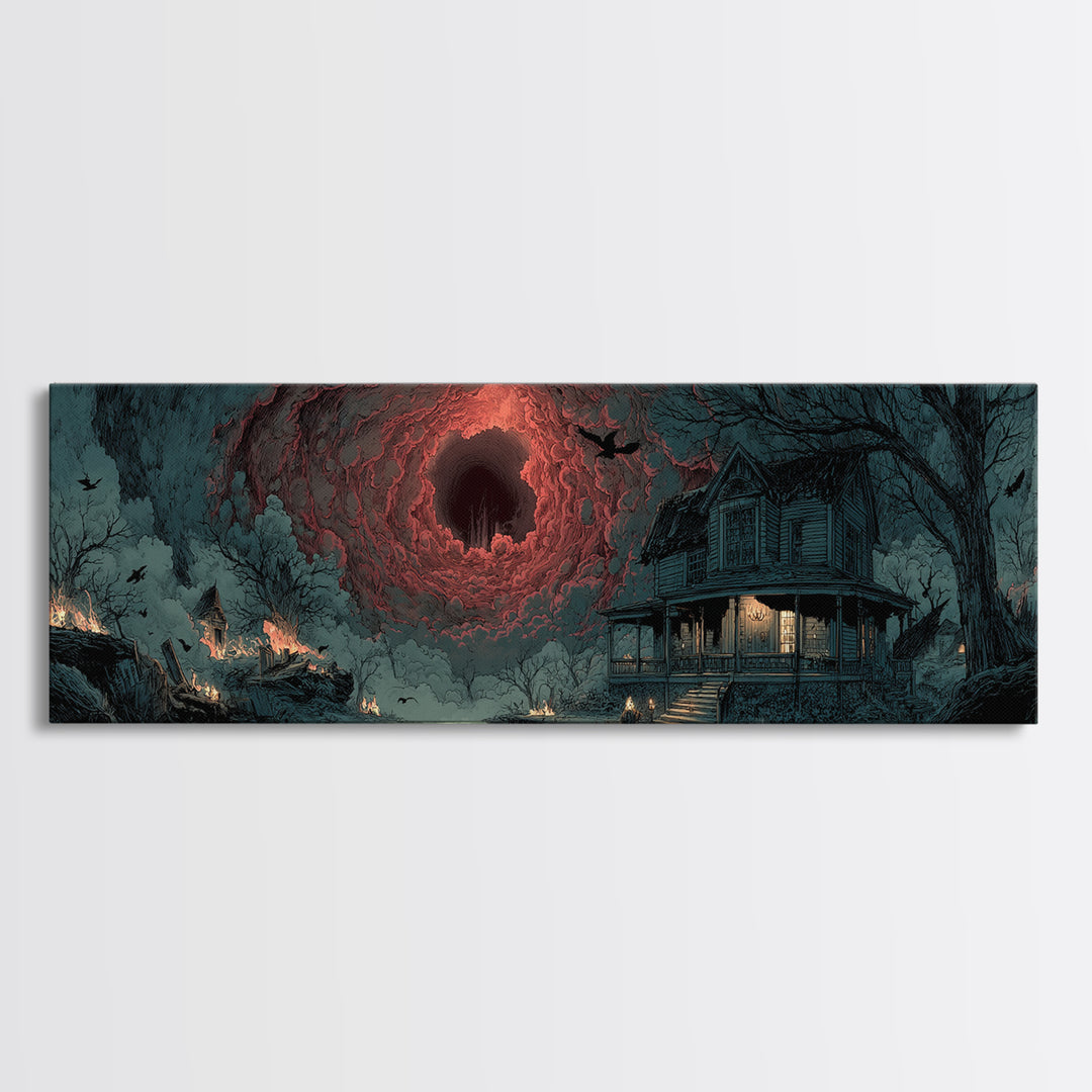 The Last House At The World'S Edge, Apocalyptic Romantic Art, Extra Wide Wall Art, Dark Fantasy Wall Art, Framed Canvas Print