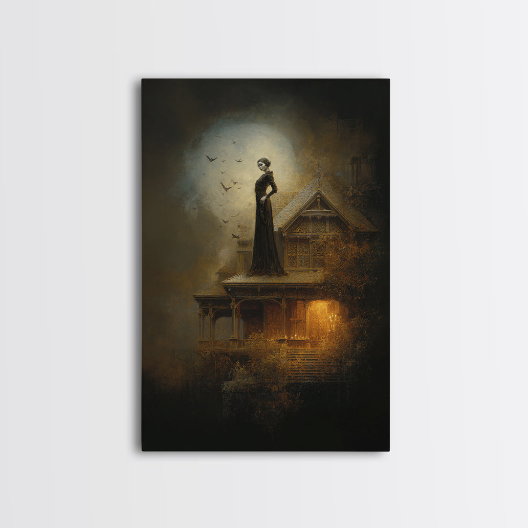 The Last House At The World'S Edge, Ornate Symbolist Art, Vertical Wall Art, Macabre Wall Art, Canvas Print, Halloween Wall Art