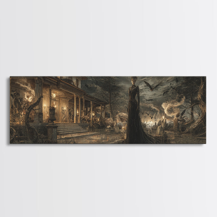 The Last House At The World'S Edge, Dark Symbolist Art, Extra Wide Wall Art, Dark Halloween Decor, Framed Canvas Print