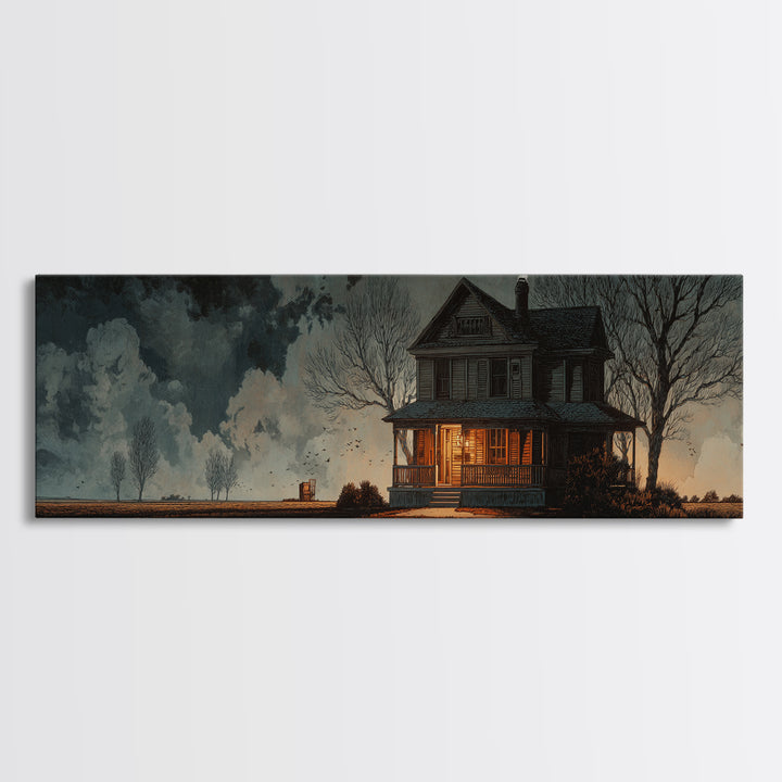 The Last House At The World'S Edge, Symbolist Etching Art, Extra Wide Wall Art, Macabre Wall Art, Framed Canvas Print, Halloween Wall Art