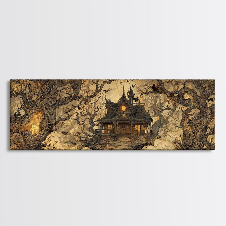 The Last House At The World'S Edge, Gothic Storybook Art, Extra Wide Wall Art, Gothic Horror Wall Art, Framed Canvas Print