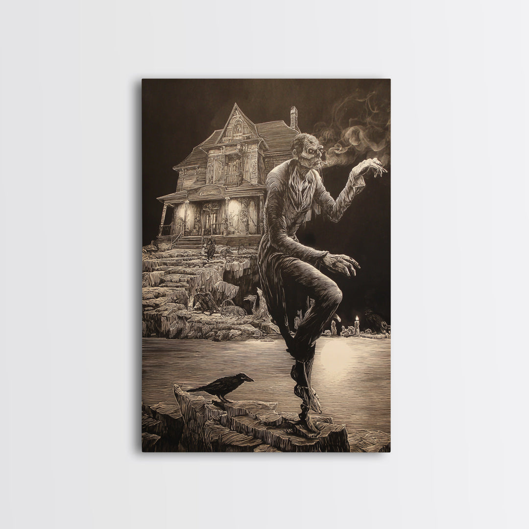 The Last House At The World'S Edge, Victorian Macabre Art, Vertical Wall Art, Dark Halloween Decor, Framed Canvas Print, Horror Wall Art