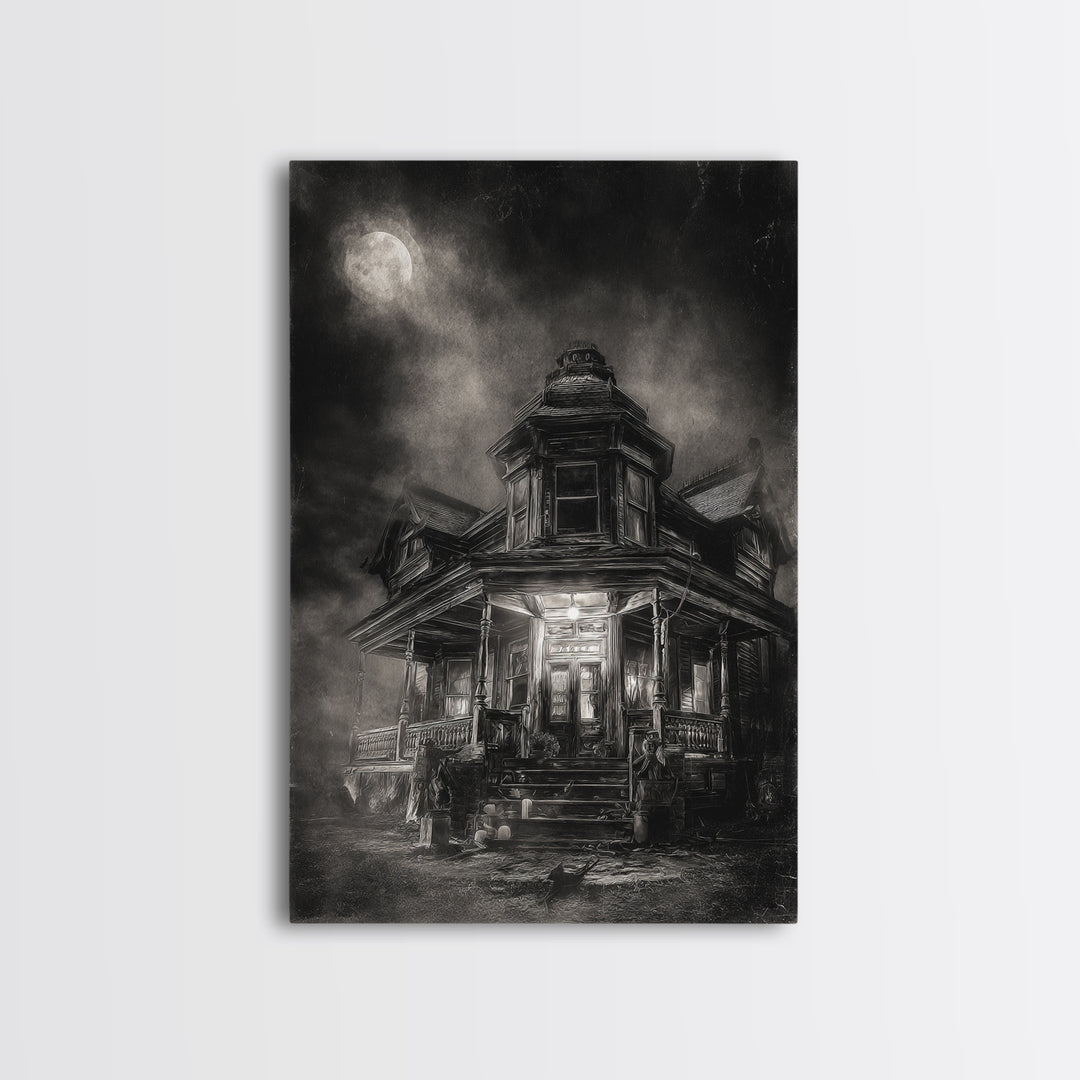 The Last House At The World'S Edge, Biomechanical Horror Art, Vertical Wall Art, Dark Halloween Decor, Canvas Print, Halloween Wall Art