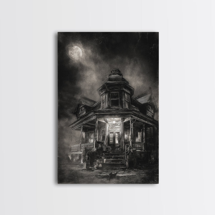The Last House At The World'S Edge, Biomechanical Horror Art, Vertical Wall Art, Dark Halloween Decor, Canvas Print, Halloween Wall Art