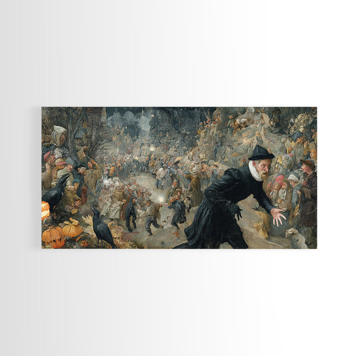 Halloween On Another Planet, Northern Renaissance Horror, Wide Panoramic Art, Gothic Horror Wall Art, Framed Canvas Print