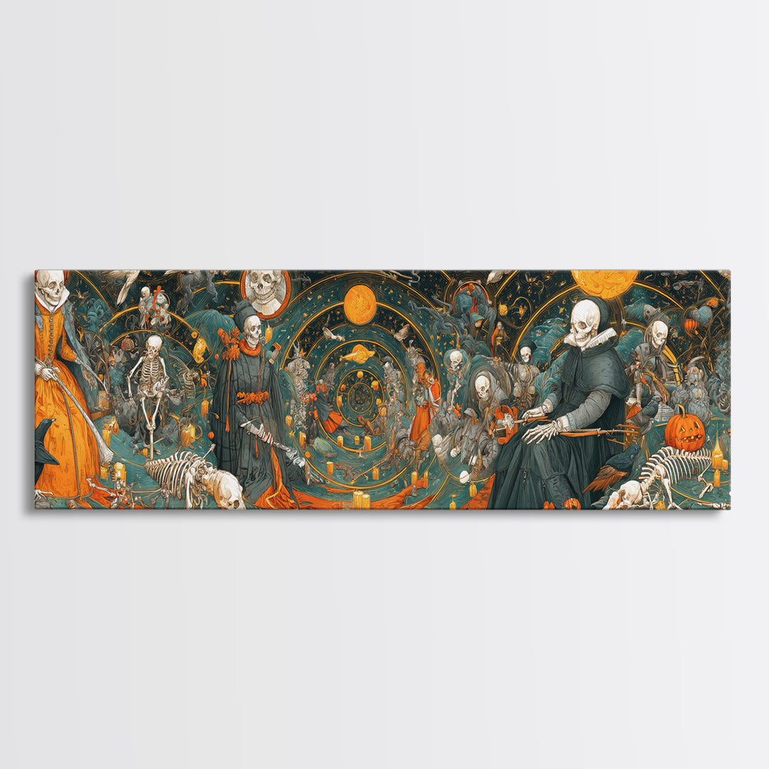 Halloween On Another Planet, Danse Macabre Art, Extra Wide Wall Art, Gothic Horror Wall Art, Framed Canvas Print