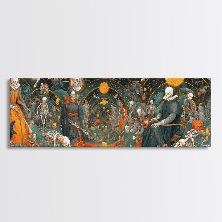 Halloween On Another Planet, Danse Macabre Art, Extra Wide Wall Art, Gothic Horror Wall Art, Framed Canvas Print
