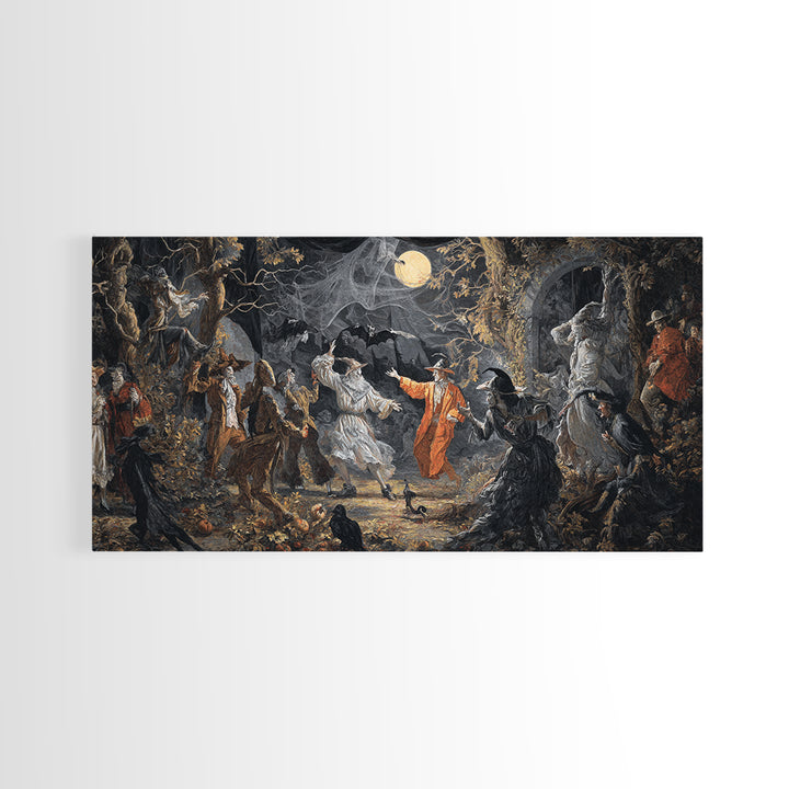 Halloween On Another Planet, Dark Romantic Horror Art, Wide Panoramic Art, Dark Halloween Decor, Framed Canvas Print, Halloween Wall Art