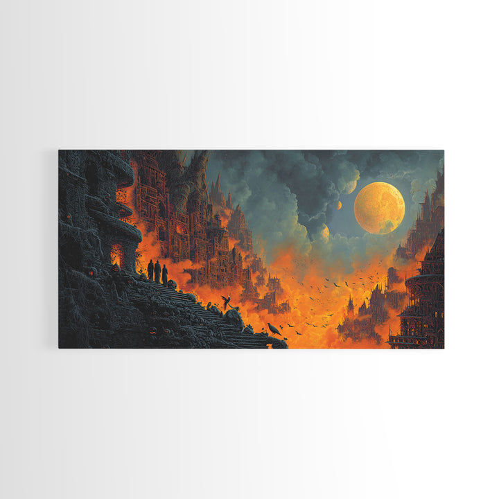 Halloween On Another Planet, Apocalyptic Romantic Art, Wide Panoramic Art, Gothic Horror Wall Art, Canvas Print, Halloween Wall Art