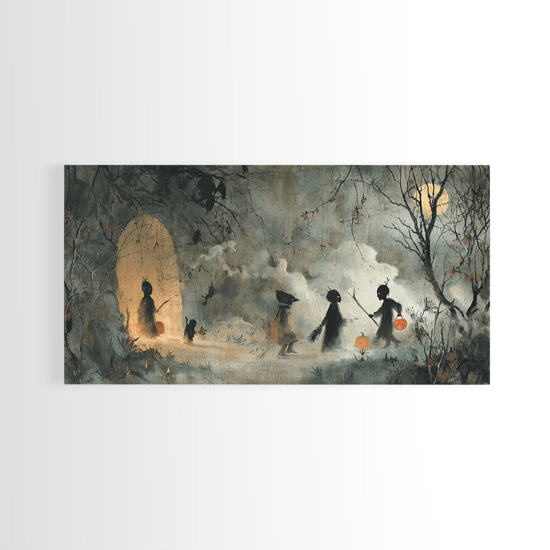 Halloween On Another Planet, Symbolist Dream Art, Wide Panoramic Art, Macabre Wall Art, Canvas Print, Halloween Wall Art