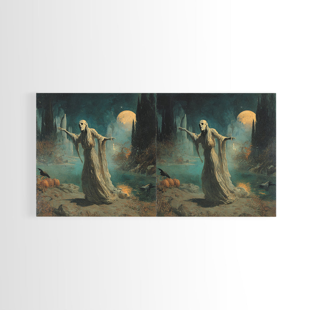 Halloween On Another Planet, Symbolist Gothic Landscape, Wide Panoramic Art, Dark Fantasy Wall Art, Canvas Print, Halloween Wall Art
