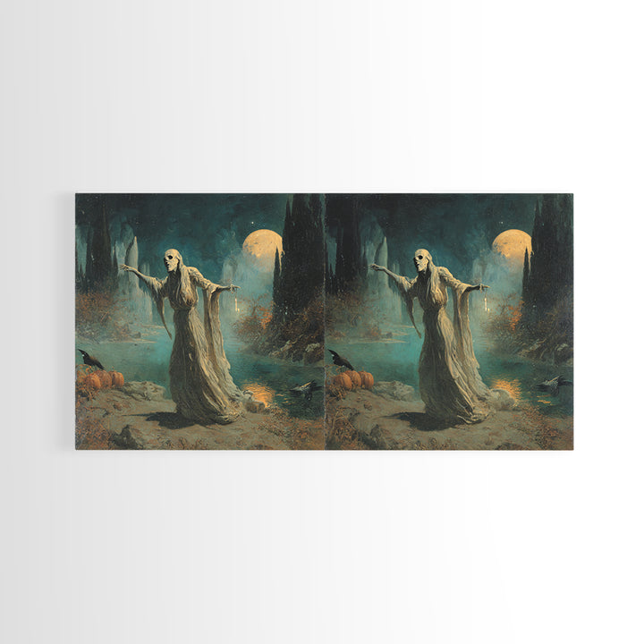 Halloween On Another Planet, Symbolist Gothic Landscape, Wide Panoramic Art, Dark Fantasy Wall Art, Canvas Print, Halloween Wall Art