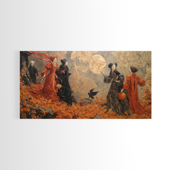 Halloween On Another Planet, Ornate Symbolist Art, Wide Panoramic Art, Macabre Wall Art, Framed Canvas Print, Halloween Wall Art