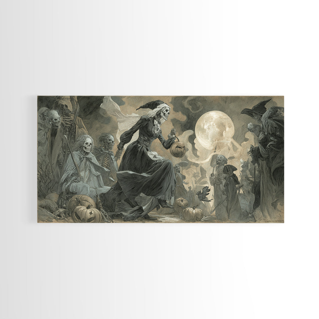 Halloween On Another Planet, Decadent Gothic Art, Wide Panoramic Art, Macabre Wall Art, Framed Canvas Print, Halloween Wall Art