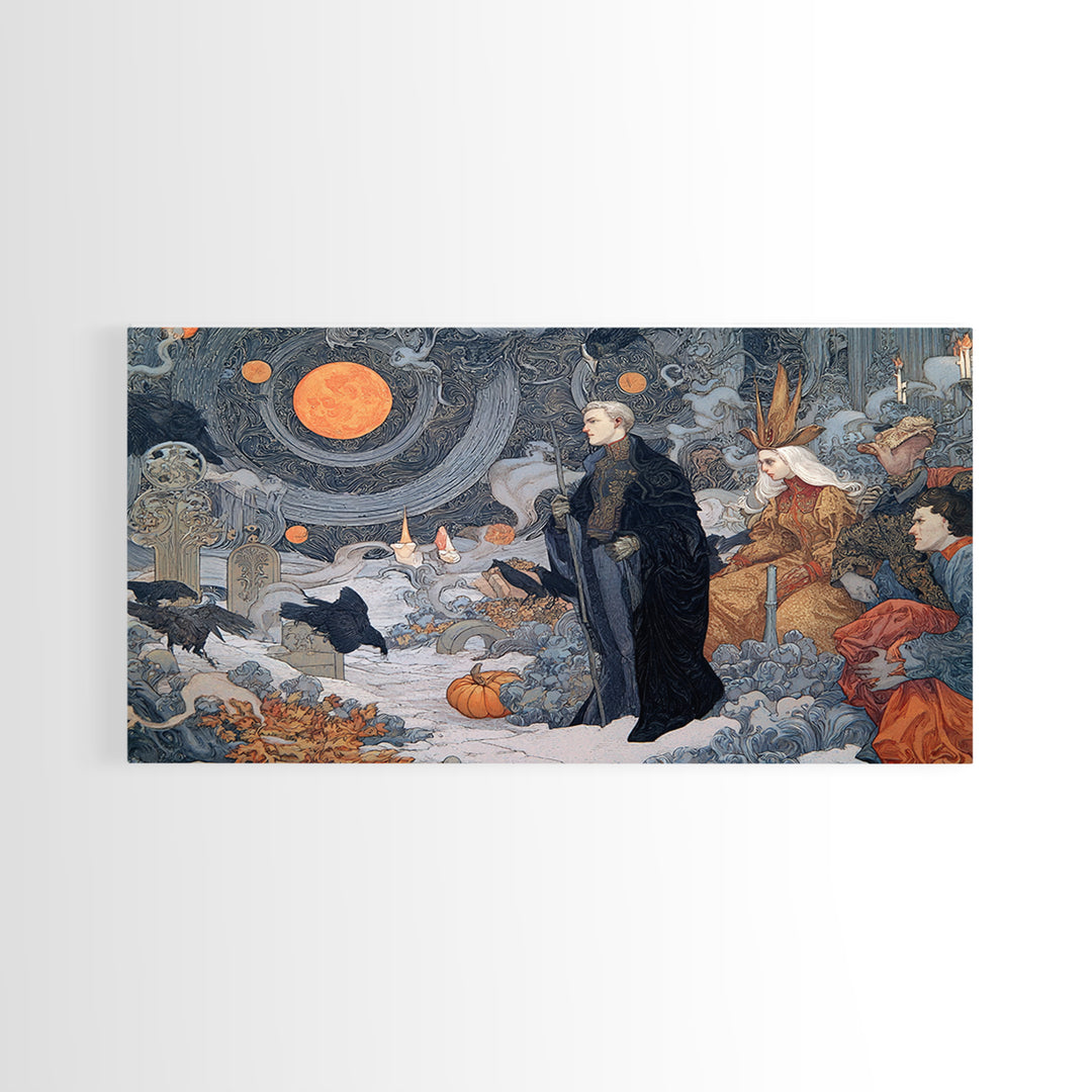 Halloween On Another Planet, Symbolist Death Art, Landscape Wall Art, Dark Fantasy Wall Art, Framed Canvas Print, Halloween Wall Art