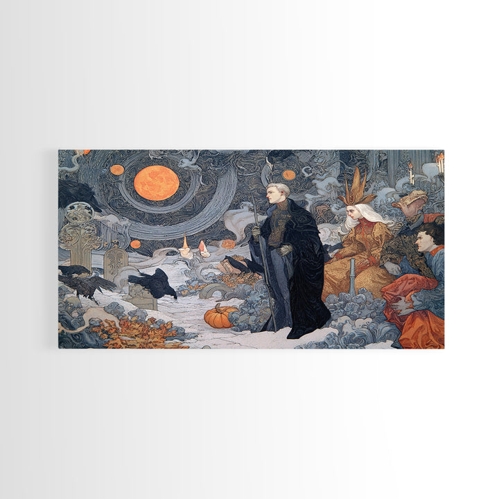 Halloween On Another Planet, Symbolist Death Art, Landscape Wall Art, Dark Fantasy Wall Art, Framed Canvas Print, Halloween Wall Art