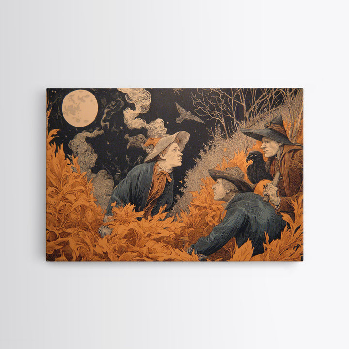 Halloween On Another Planet, Symbolist Etching Art, Landscape Wall Art, Dark Halloween Decor, Canvas Print, Halloween Wall Art