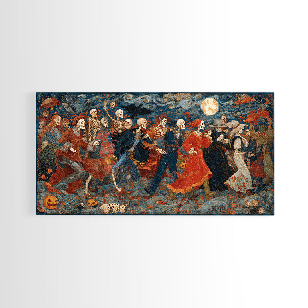 Halloween On Another Planet, Grotesque Carnival Art, Wide Panoramic Art, Dark Halloween Decor, Framed Canvas Print, Halloween Wall Art