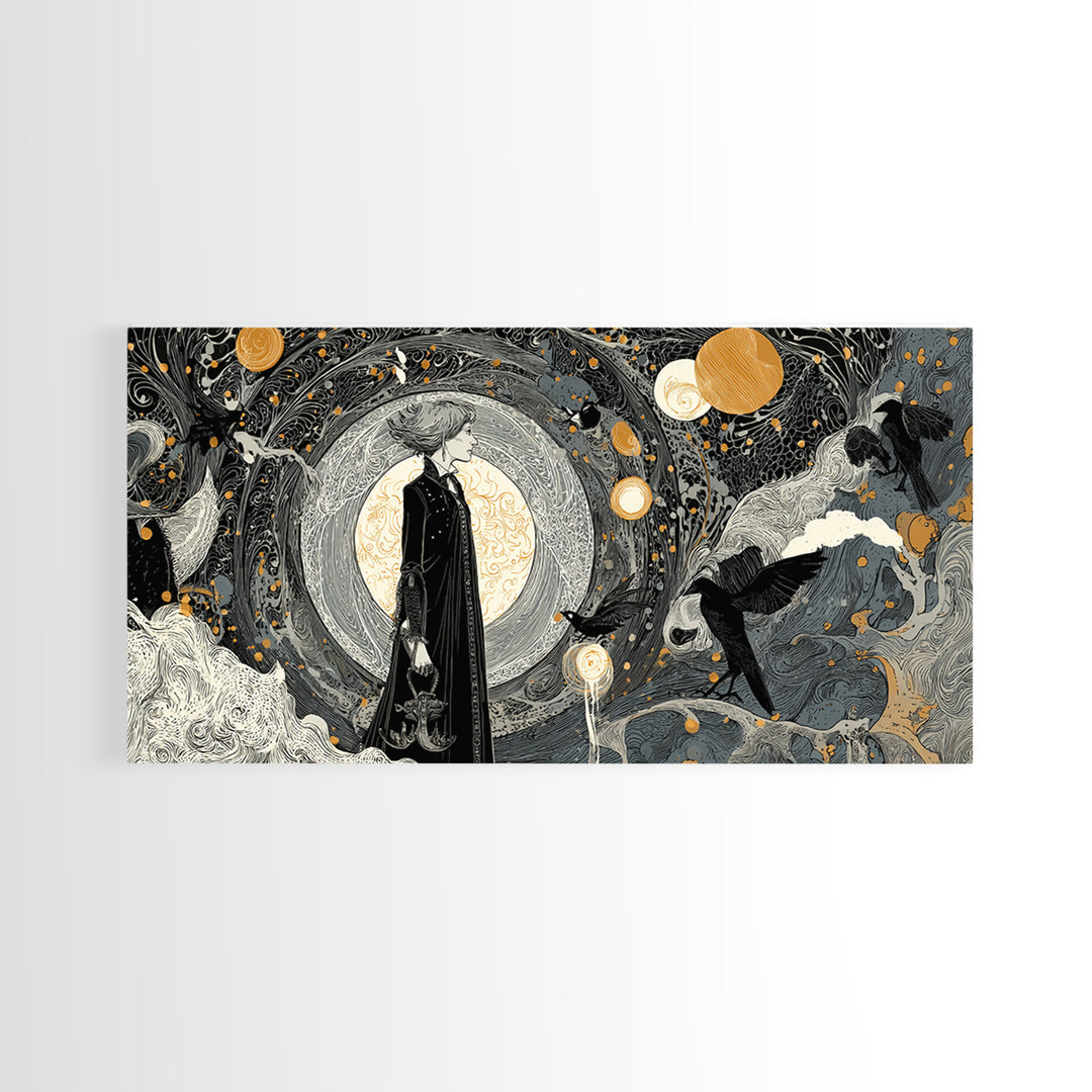 Halloween On Another Planet, Decadent Line Art, Wide Panoramic Art, Gothic Horror Wall Art, Canvas Print, Halloween Wall Art