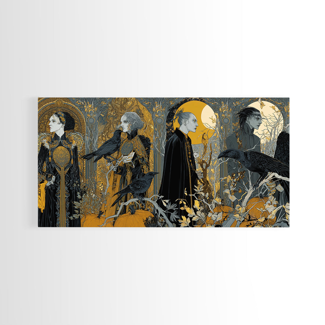 Halloween On Another Planet, Stained Glass Gothic Art, Wide Panoramic Art, Dark Fantasy Wall Art, Canvas Print, Halloween Wall Art