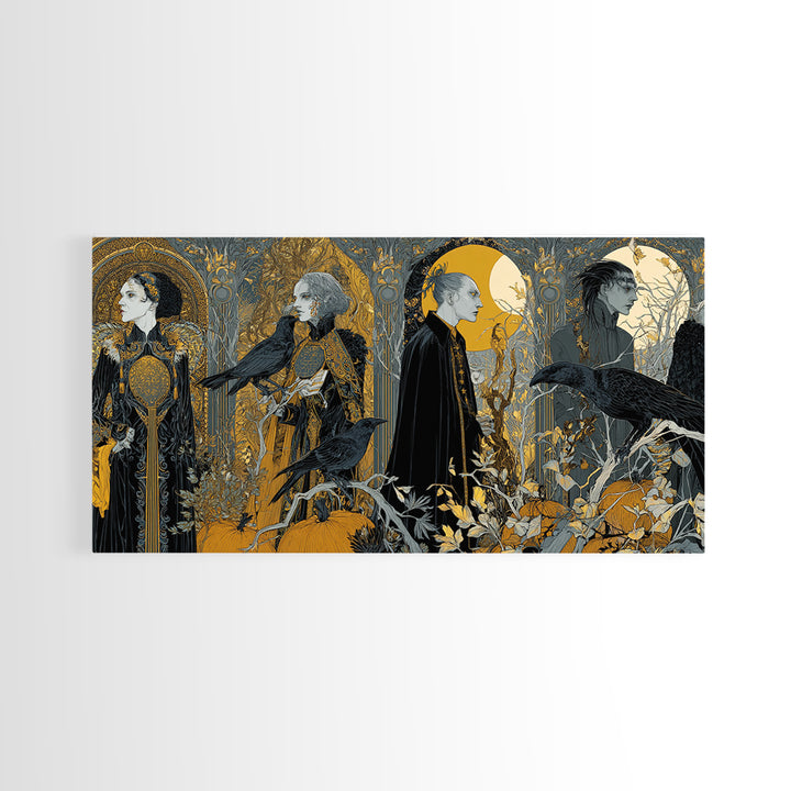 Halloween On Another Planet, Stained Glass Gothic Art, Wide Panoramic Art, Dark Fantasy Wall Art, Canvas Print, Halloween Wall Art