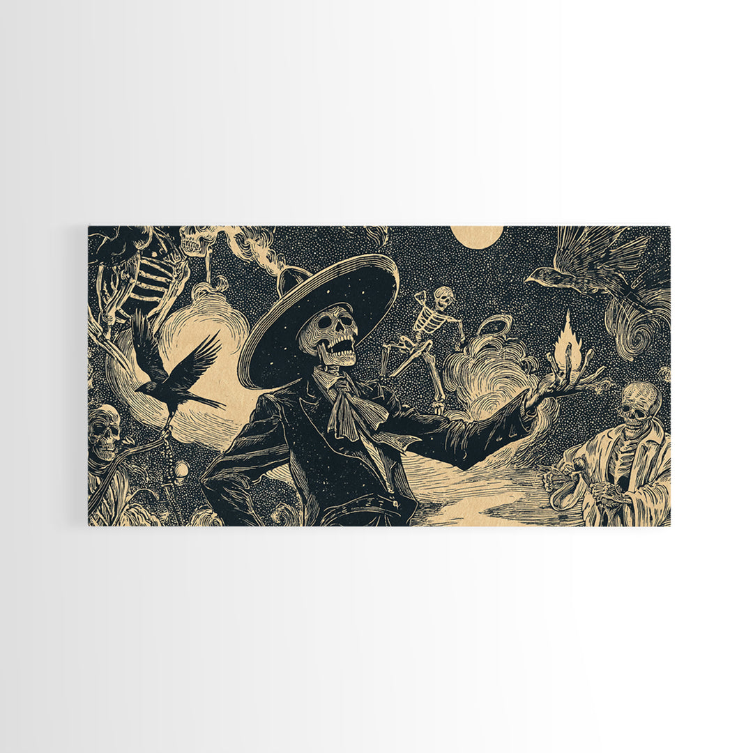 Halloween On Another Planet, Macabre Folk Print Art, Wide Panoramic Art, Gothic Horror Wall Art, Canvas Print