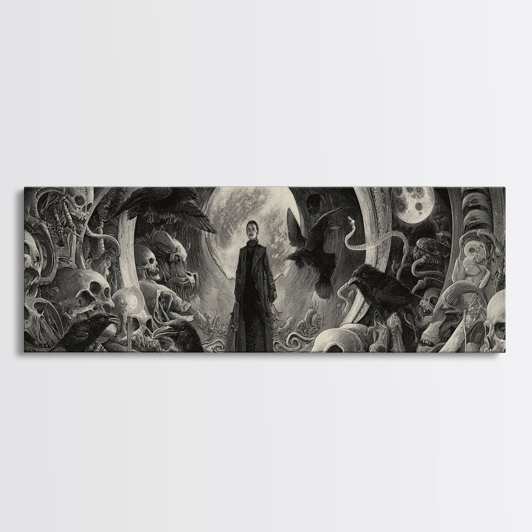 Halloween On Another Planet, Biomechanical Horror Art, Extra Wide Wall Art, Gothic Horror Wall Art, Canvas Print, Halloween Wall Art