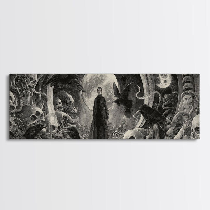 Halloween On Another Planet, Biomechanical Horror Art, Extra Wide Wall Art, Gothic Horror Wall Art, Canvas Print, Halloween Wall Art