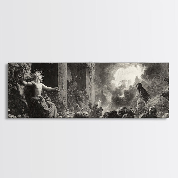 The Personification Of October, Gothic Engraving Art, Extra Wide Wall Art, Dark Halloween Decor, Canvas Print, Halloween Wall Art