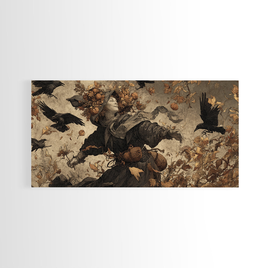 The Personification Of October, Northern Renaissance Horror, Wide Panoramic Art, Macabre Wall Art, Framed Canvas Print