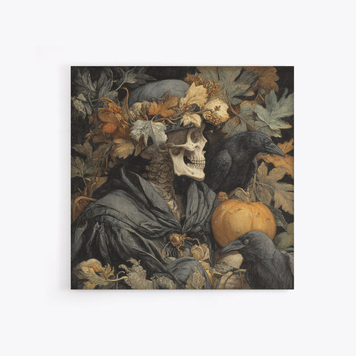 The Personification Of October, Danse Macabre Art, Square Wall Art, Dark Halloween Decor, Framed Canvas Print