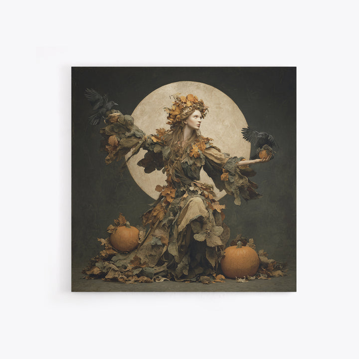 The Personification Of October, Symbolist Dream Art, Square Wall Art, Macabre Wall Art, Framed Canvas Print, Halloween Wall Art