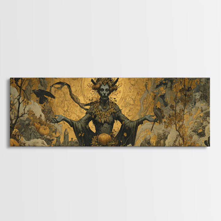 The Personification Of October, Ornate Symbolist Art, Extra Wide Wall Art, Dark Halloween Decor, Canvas Print, Halloween Wall Art