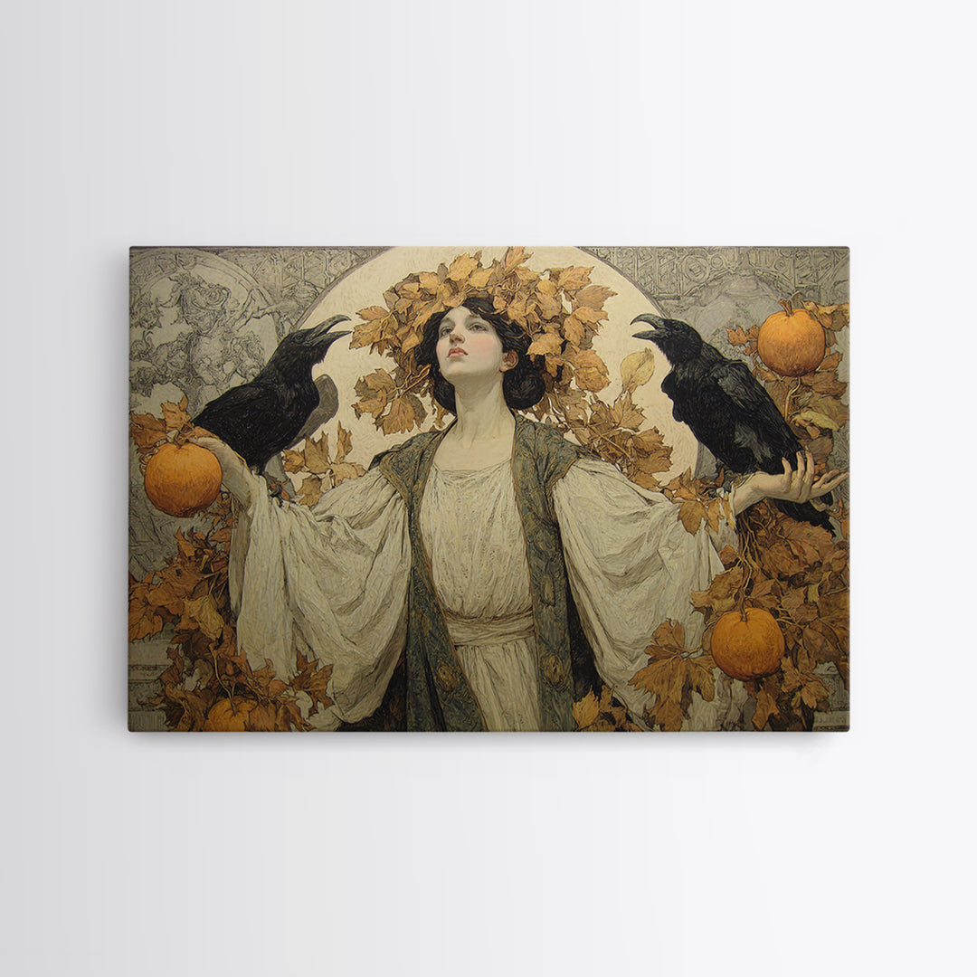 The Personification Of October, Symbolist Death Art, Landscape Wall Art, Dark Fantasy Wall Art, Framed Canvas Print