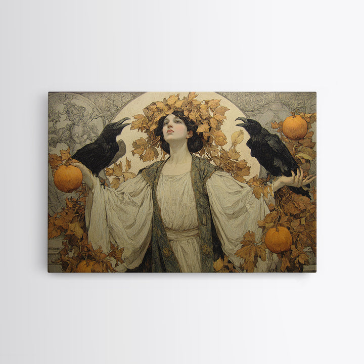 The Personification Of October, Symbolist Death Art, Landscape Wall Art, Dark Fantasy Wall Art, Framed Canvas Print
