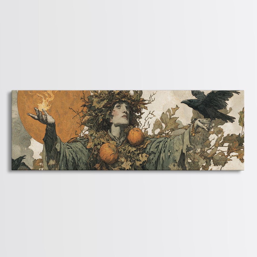 The Personification Of October, Symbolist Etching Art, Extra Wide Wall Art, Dark Fantasy Wall Art, Framed Canvas Print, Macabre Wall Art